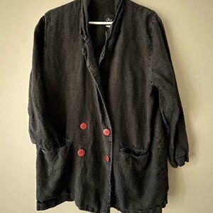 Vintage Oversized Black Pure Linen Double breasted Jacket/Blazer from 90s